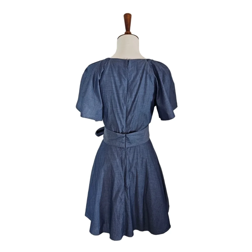 Parker 100% Cotton V Neck Mini Blue Dress Small Preowned - Picture 3 of 9